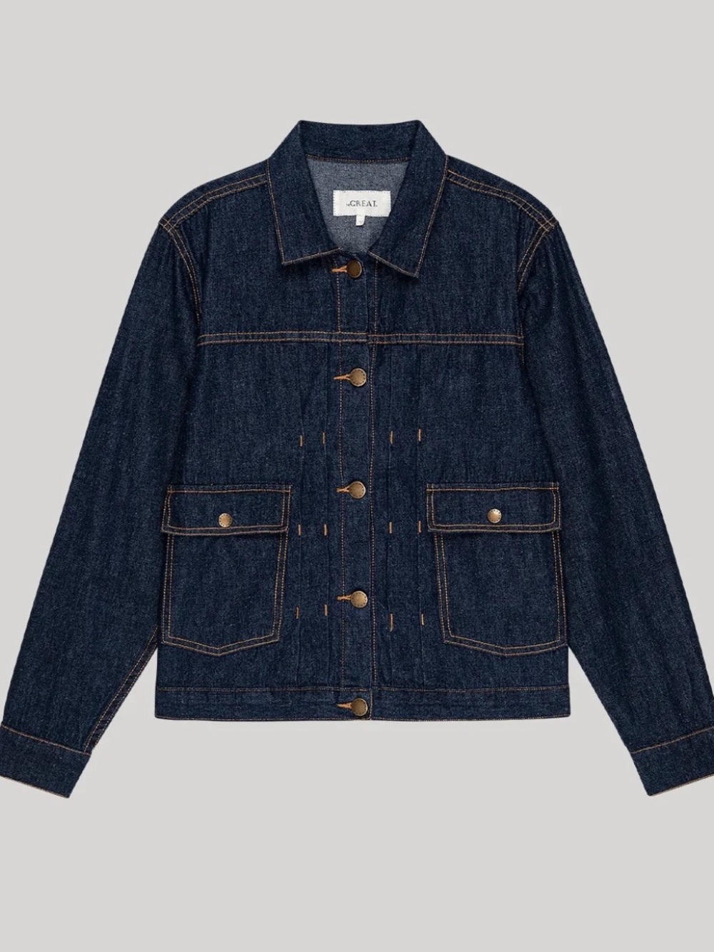 THE GREAT. Rinse Dark Blue Denim Workwear Jean Jacket, size 1, Small/Med